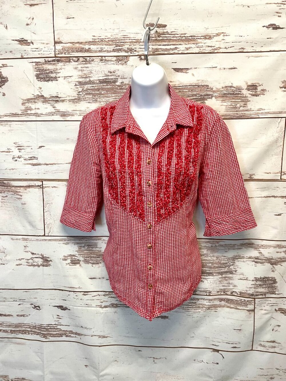 Anthropologie Pilcro Pin Tuck Half -Sleeve Button Down Shirt - Picture 2 of 8